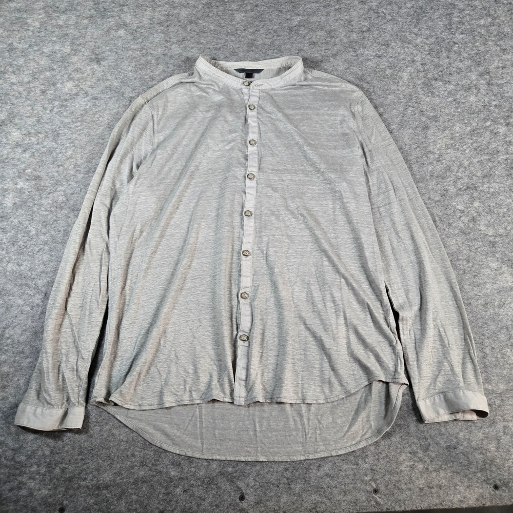 John Varvatos Mens Grey Linen Band Collar Button Down Shirt XL